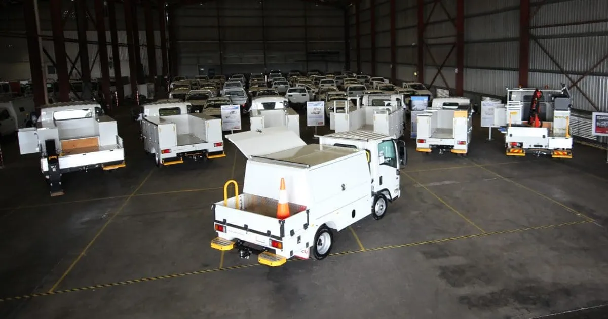 Fleet of work trucks